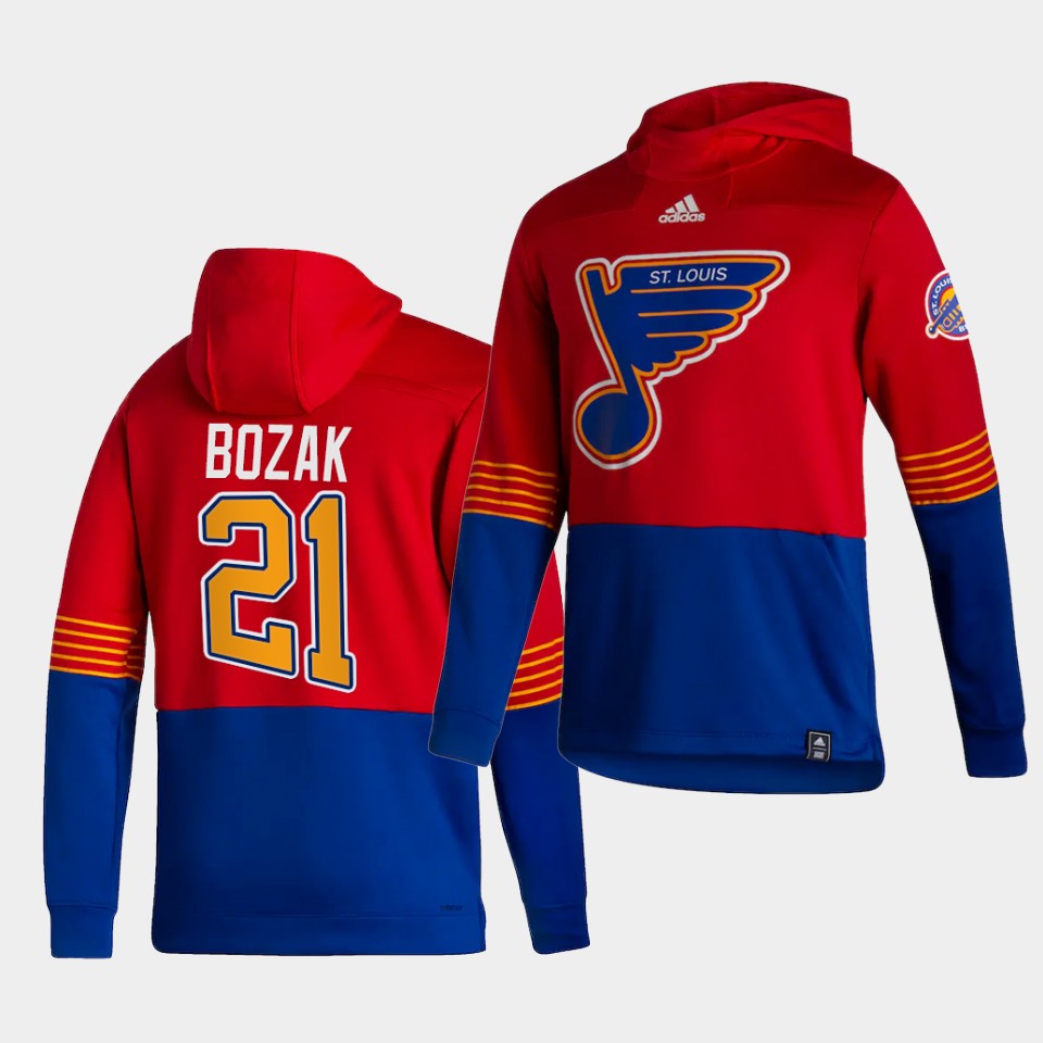 Men St.Louis Blues #21 Bozak Red NHL 2021 Adidas Pullover Hoodie Jersey->st.louis blues->NHL Jersey